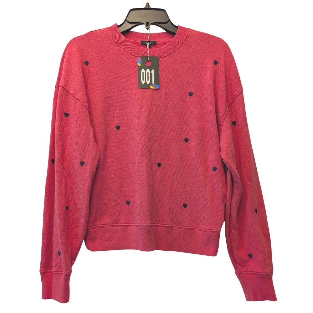 Rails Pink Heart Embroidered Crewneck Sweatshirt Womens Medium Relaxed Fit